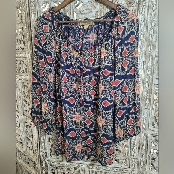 Vintage America Womens 3/4 balloon sleeve Peasant Top button up Size  Large - Picture 2 of 16